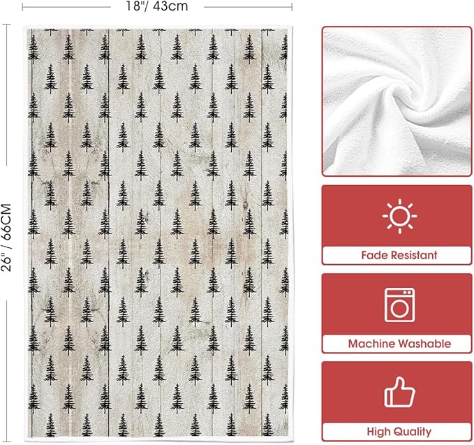 Artoid Mode Wood Xmas Tree Christmas Kitchen Towels Dish Towels, 18x26 Inch Farmhouse Holiday Winter Decoration Cleaning Set of 2