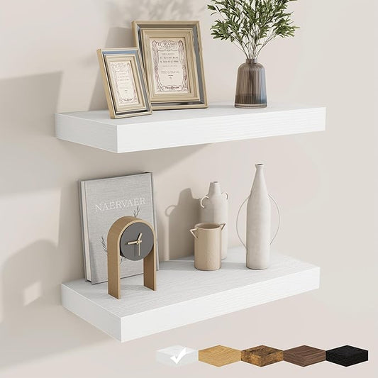 fuqing Floating Shelves for Wall, Bathroom Shelf Wall Mounted for Storage, Shelves with Invisible Bracket for Bedroom, Kitchen, Living Room, Farmhouse Small Book Shelf, 16 Inch Set of 2, White
