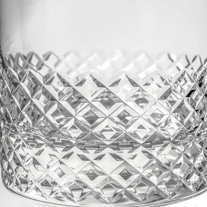 Rolf Glass Diamond On the Rocks Glass | 11oz Luxury Whiskey Glasses | Diamond-Wheel Engraved and Polished in America | Lead-Free, Heavy Base | Set of 4