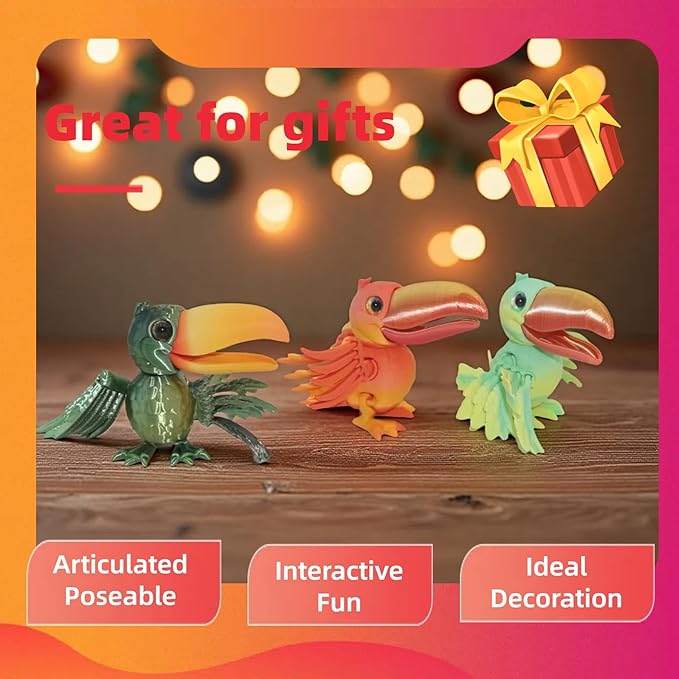 3D Toucan- Articulated Figurine Ornament, Rainforest & Samba Style Animal, Home/Office Decor, Animal Collectible, Multi-Color Options with Bi-Color Gradients