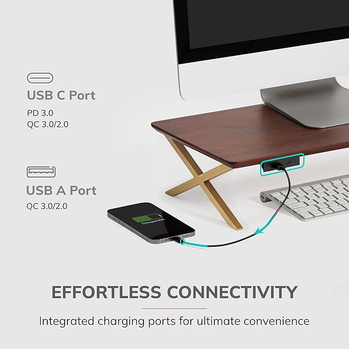 Anji Mountain Monitor Stand - Desktop Organizer & Laptop Riser, Ergonomic Monitor Riser, Space-Saving Monitor Stand for Desk, Durable Construction, Easy Assembly, Ideal for Home & Office,Walnut