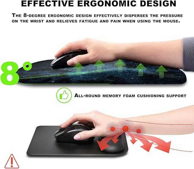 Mouse Pad Wrist Support, Ergonomic Mouse Pad with Massage Dot, Comfortable Computer Mouse Pad for Laptop, Wrist Rest Pain Relief Mousepad with Non-Slip PU Base for Office & Home, 12 x 8 in
