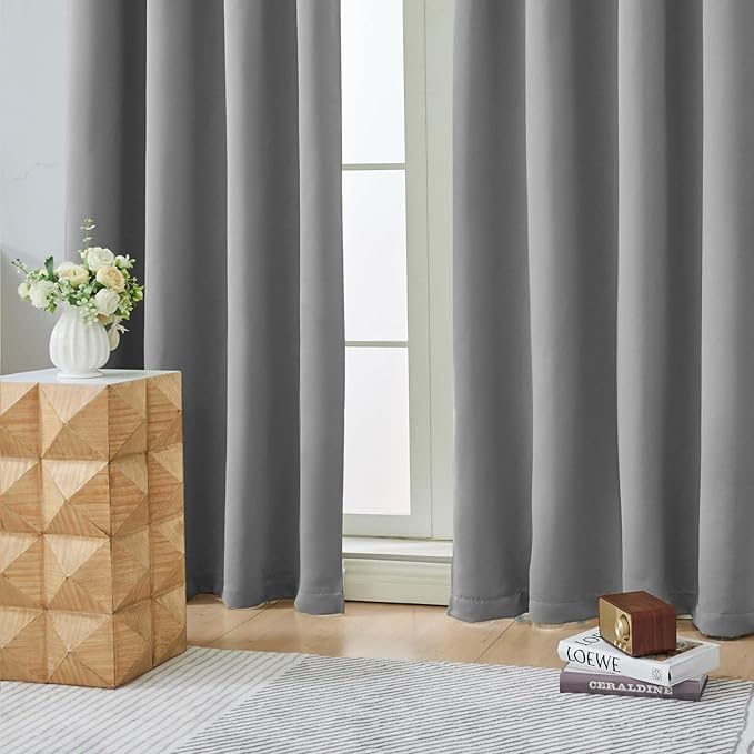 Aiyufeng Light Grey Short Blackout Curtains for Bedroom 54 Inches Long 2 Panels Set, Solid Thermal Insulated, Energy Saving Window Treatment Curtains Blackout Drapes, W40 x L54 Inch, Light Grey