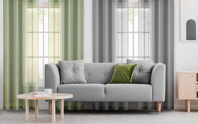 Green Linen Sheer Curtain Panel Pairs with Grommets/Eyelets Rustic Window Drape Treament Decoration for Living Room Bedroom Farmhouse, 54x63 Inch, 2 Panels, Sage