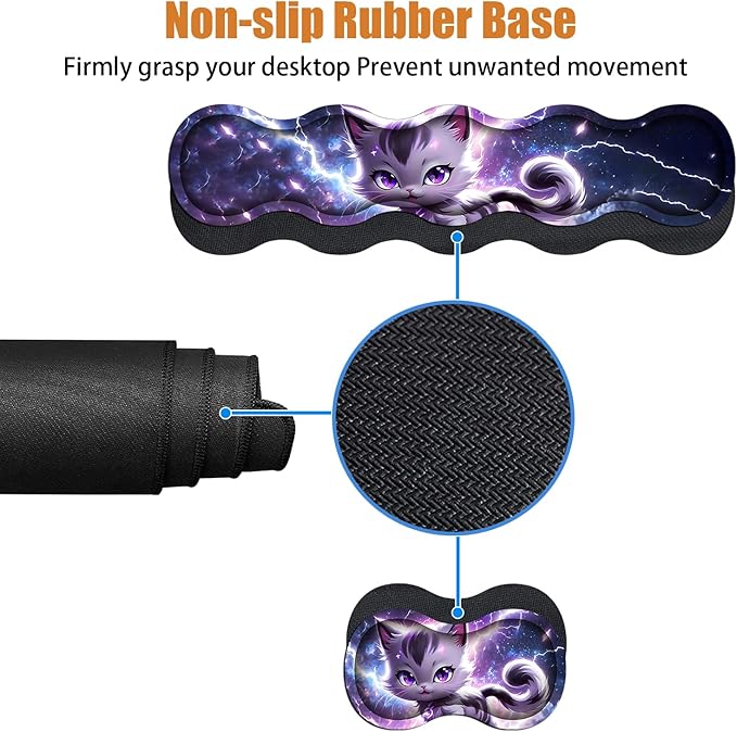 4 in 1 Ergonomic Keyboard Wrist Rest & Mouse Pad Wrist Rest Set, Large XXL Gaming Desk Mat 31.5"x 11.8" with Non-Slip Base, Memory Foam for Home Office Study Gaming, Cute Cat Playing Scooter