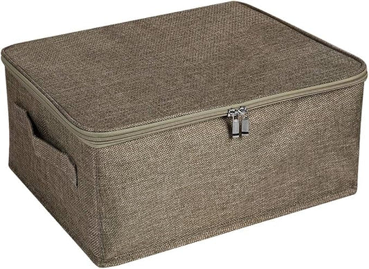ANMINY Storage Bins with Zipper Lids 13 Qt Lidded Fabric Storage Boxes Baskets Cubes with Handles Collapsible Washable Cotton Linen Closet Shelf Clothes Organizer Containers - Coffee, Small