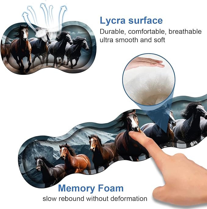 4 in 1 Ergonomic Memory Foam Mouse Pad Wrist Rest Set, Large XXL Gaming Desk Pad + Keyboard Wrist Rest + Mouse Wrist Cushion + Coaster for Home Office Study Gaming, Running Horses