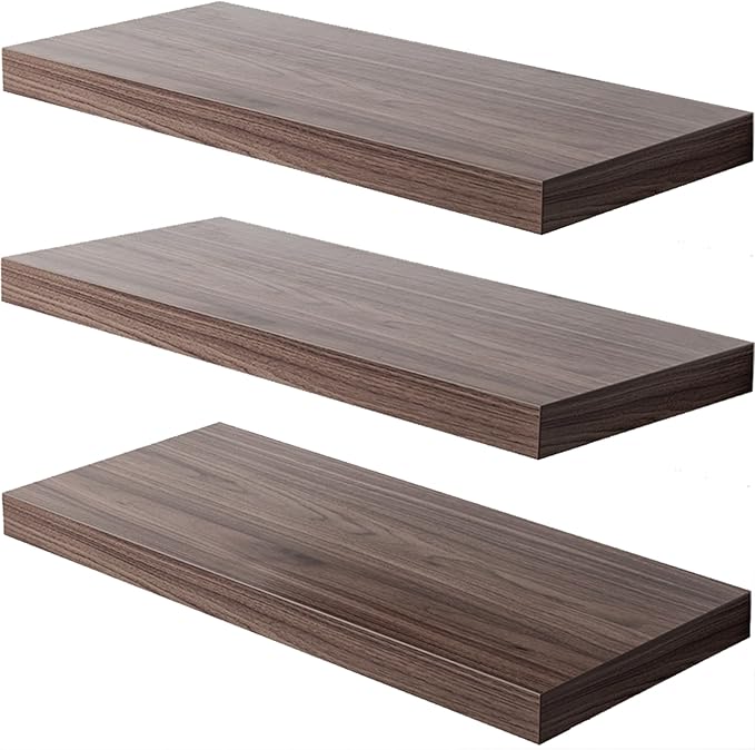 Floating Shelf, Set of 3 Wall Shelf, 30 in W x 12.75 in D x 2 in H Wooden Floating Wall Shelf with Invisible Brackets for Living Room/Bedroom/Bathroom/Kitchen Storage and Decor, Walnut