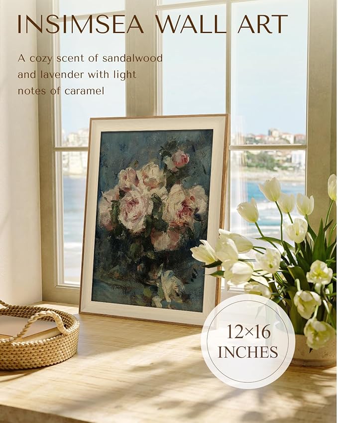 InSimSea Framed Canvas Wall Art of Bedroom Decor - Vintage Floral Flower Wall Decor, Botanical Art Work Paintings Room Decor Home Decor Living Room Bedroom Bathroom 12x16In