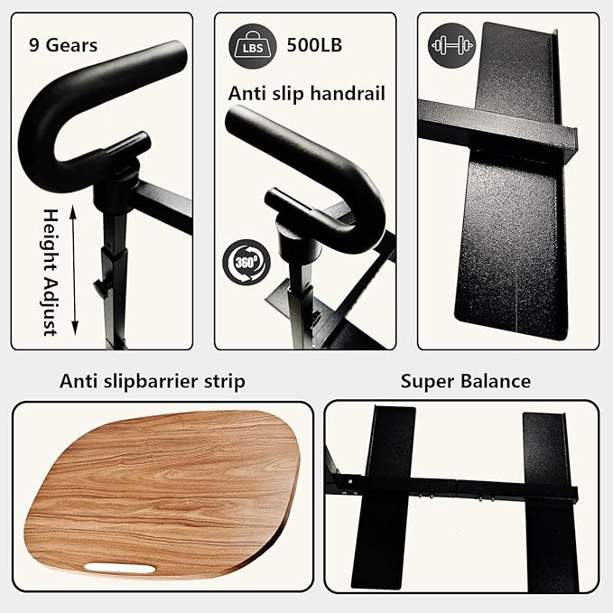 (Black 360° Sofa Rotating Table) Auxiliary Standing Tray 360 Degree and Height Adjustable Rotating TV and Laptop Table, Ergonomic Auxiliary Safety Standing Handle