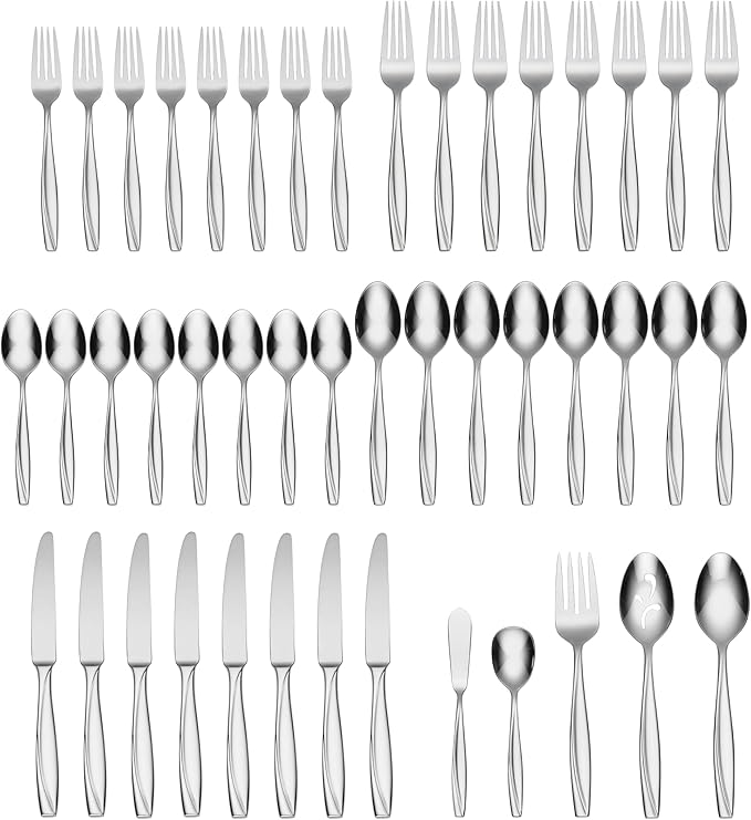 Oneida Camlynn Mirror 45 Piece Casual Flatware Set, 18/0 Stainless, Service for 8,Silver