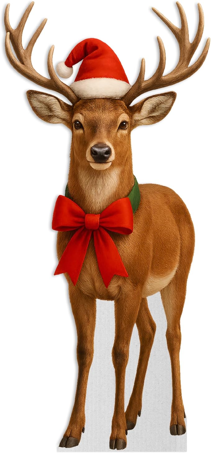 Deer X-mas Life Size Standee - 5FT Freestanding Coroplast Cutouts | Safari Animal Standup Photo Booths, Jungle Party, Birthday & Halloween Decorations