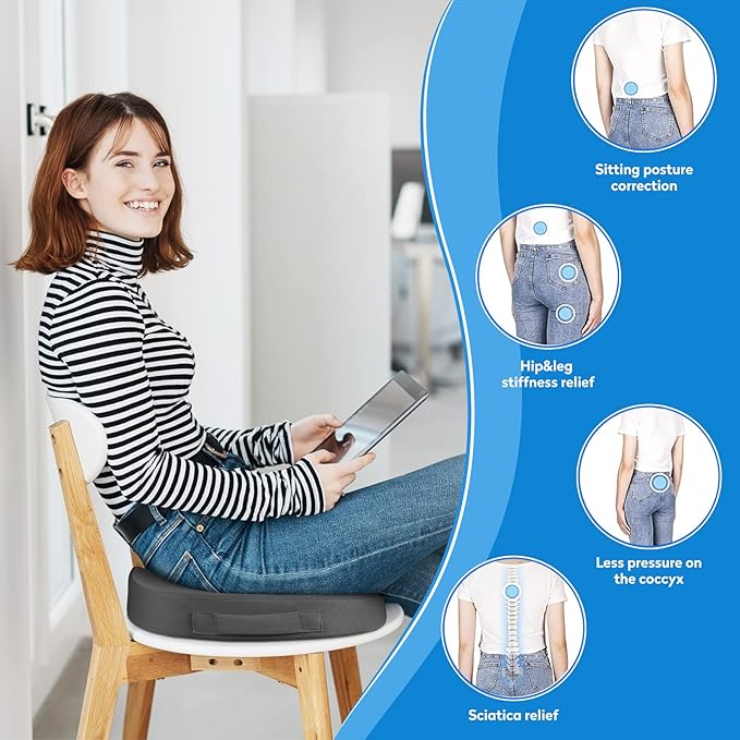 Seat Cushion, Office Chair Cushions, Car Seat Cushion, Non-Slip Sciatica & Back Coccyx Tailbone Pain Relief Chair Pad, Memory Foam Butt Pillow for Computer Desk, Wheelchair, Driving (Grey)