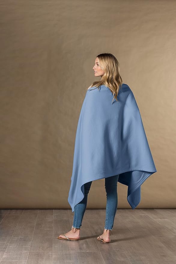 MV Sport Lightweight Sweatshirt Blanket Throw – Warm & Cozy, Breathable Oversized Fleece Knit, Couch, Bed, Travel, Cold Nights, and Outdoors – Soft Light Weight Blanket 54" x 84" Baby Blue