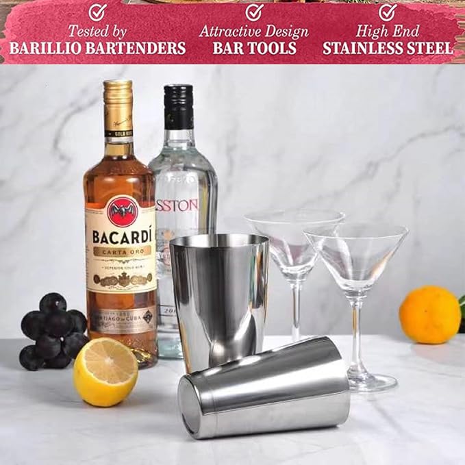 Ailelan Boston Cocktail Shaker Set, Professional Bar Shaker Set Bartender Kit, Stainless Steel Martini Shaker with Weighted 28oz Unweighted 18oz Drink Mixer Tins Bartending Tools for Bartender