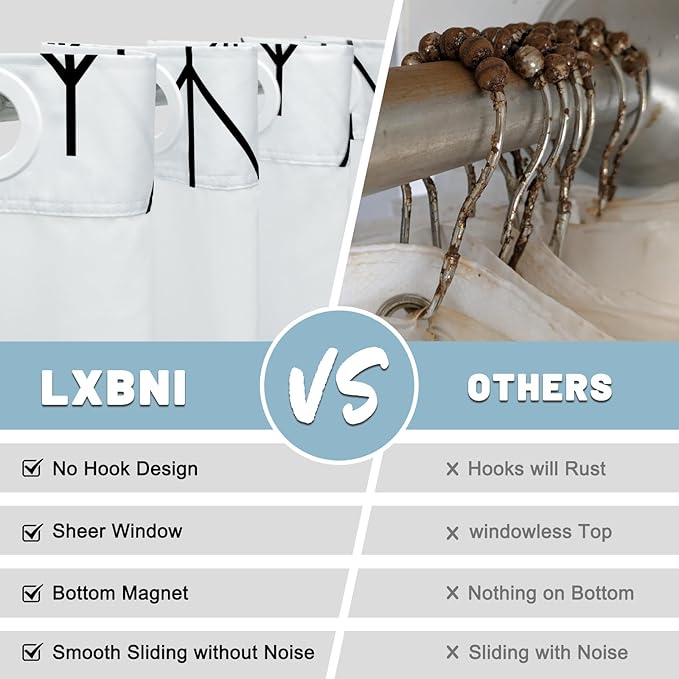 No Hook Geometric Striped Shower Curtain with Snap in Liner Set - Hotel Shower Curtain and Liner Set with See Through Mesh Top Window,Machine Washable, 71x74 INCH - Black & White Herringbone