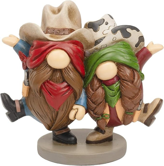 Western Cowboy Cowgirl Gnomes Decor, 5.1x4.9 Inchs Resin Figurines Southwestern Table Shelf Desk Indoor Decorations for Home, Cowboy Gifts