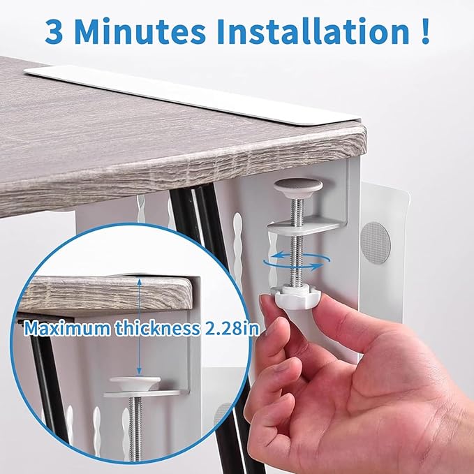 Desk Side Storage, Side Desk Laptop Holder with Anti-Scratch Pad & Magnetic Pen Holder, No Drill Under Table Laptop Mount Fits Flat Edge 0.3" to 2.3"