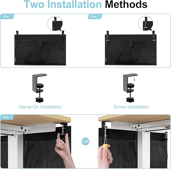 No Drill Under Desk Cable Management and Privacy Panel 2 in 1 | Modesty Panel with Cord Organizer |Felt Standing Desk Back Skirt for Office,Home(23.6")