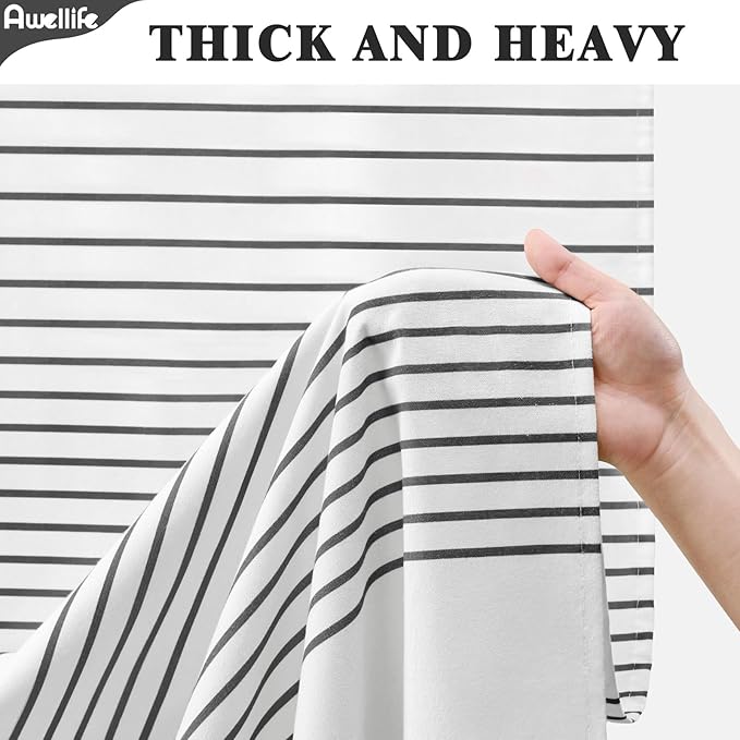 Awellife Black and White Boho Shower Curtain for Bathroom Stripe Tassel Shower Curtain Farmhouse Cotton 96" L x 72" W