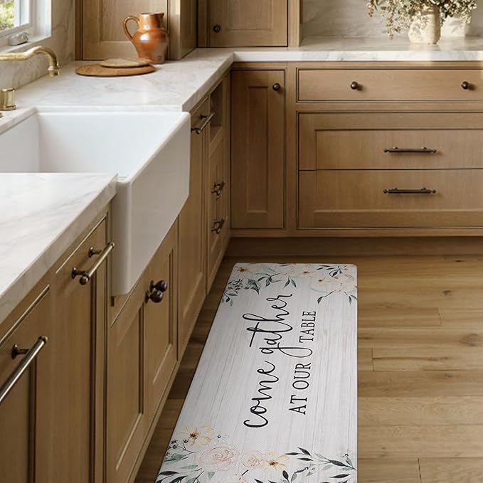 FRESHMINT Anti Fatigue Kitchen Mats for Floor 2 Piece Set Waterproof & Non-Skid Traditional Farmhouse Kitchen Rugs Standing Cushion Comfort Kitchen Runner,17x30+17x47