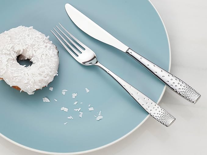 nambe Dazzle 45-Piece Flatware Set Service for 8 Plus Butter Knife, Sugar Spoon and 3 Piece Hostess Set, 18/10 Mirror Stainless Steel Silverware Cutlery Set, Dishwasher Safe