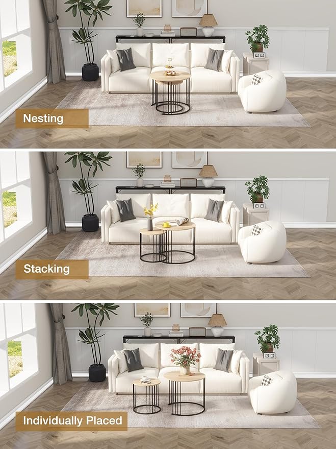 YORKING Nesting Coffee Table Set of 2, Round Table Set, Morden End Side Night Stand for Bedroom Dining Room （Wood）