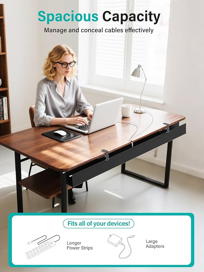 [Upgraded] 42" Under Desk Cable Management Tray, Orapoke Cable Management Under Desk No Drill, Large Fabric Cord Hider for Wire Organization, Cord Organizer Supports Up to 30lbs for Office, Home