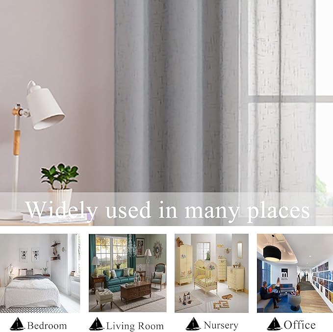 Randall Grey Linen Sheer Curtain Panel Pairs with Grommets/Eyelets Rustic Window Drape Treament Decoration for Living Room Bedroom Farmhouse, 54x63 Inch, 2 Panels