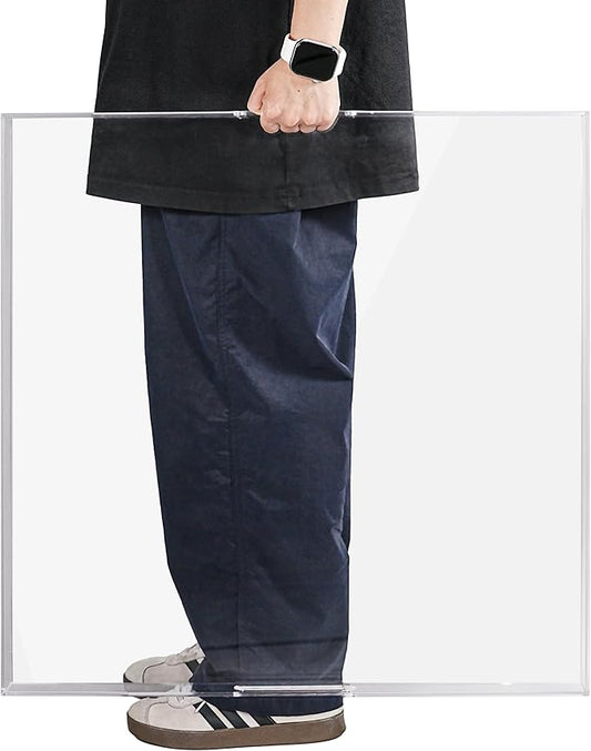 Large Clear Acrylic Serving Tray with Handles-24x24x2 Inch Spill Proof Tray for Ottoman,Coffee Table, Breakfast, Tea, Food, Butler -Safe Edge Organizer-King Size