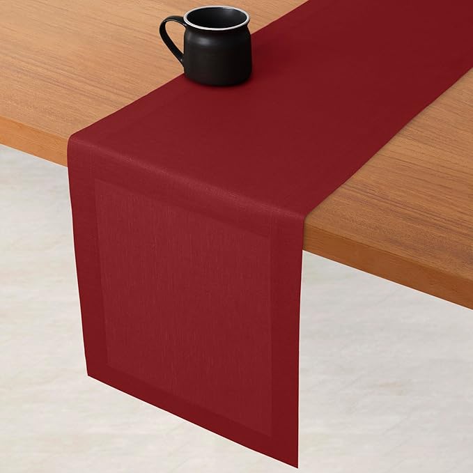 D'Moksha Homes Linen Red Table Runner 60 Inches - 100% Pure Linen Table Runner 14 x 60 Inch for Coffee Tables, Dresser, Fall, Autumn and Halloween - Machine Washable