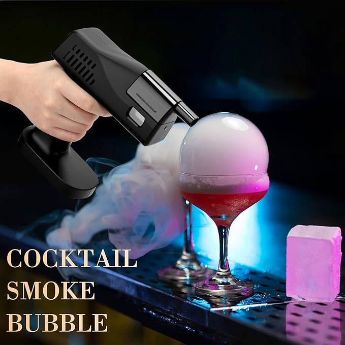 Electric Cocktail Smoking Bubble Gun, Includes 4 Flavour Aromas and Edible Bubbles, Suitable for Bar Party and Outdoor BBQ Gifts for Bartenders Dad Men Husband Boyfriend