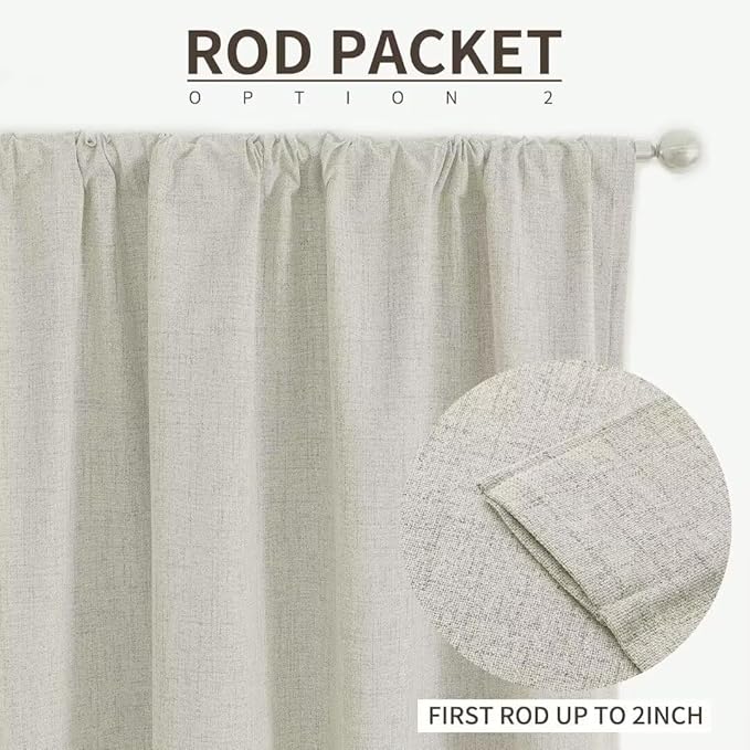 Joydeco Natural Linen Curtains 108 inch Length 2 Panels Set Burg 100% Blackout Patio Door Curtain Room Darkening Sliding Door Curtains Thermal Insulated Back tab Rod Pocket(105x108 inch, Light Beige)