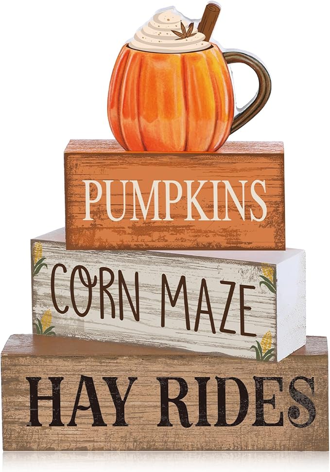 4 Pcs Fall Decorations for Home Fall Cream Cups Table Decor Thanksgiving Tiered Tray Decor Thanksgiving Centerpiece Rustic Cream Cups Block Sign Autumn Decorations for Home Kitchen Shelf