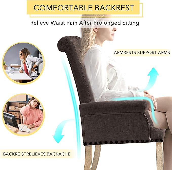 AODCHR Upholstered Fabric Accent Dining Chair Set of 6, Elegant Tufted Dining Room Chairs, Kitchen Room 2 Arm with 4 Armless, Brown