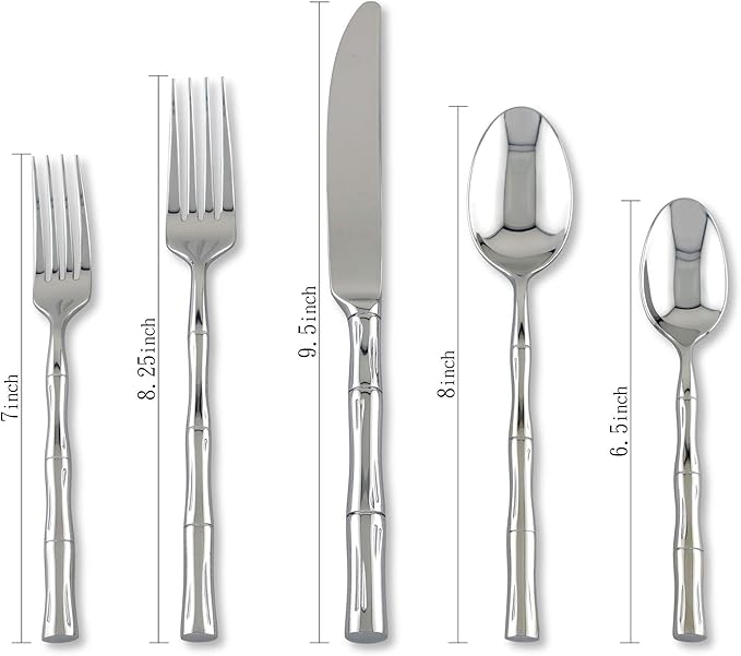 Supreme Housewares 20-Piece Bamboo Shaped Flatware Set, 18/8 Stainless Steel Silverware Cutlery Set, Service for 4, Mirror Polished, Dishwasher Safe (Bamboo)