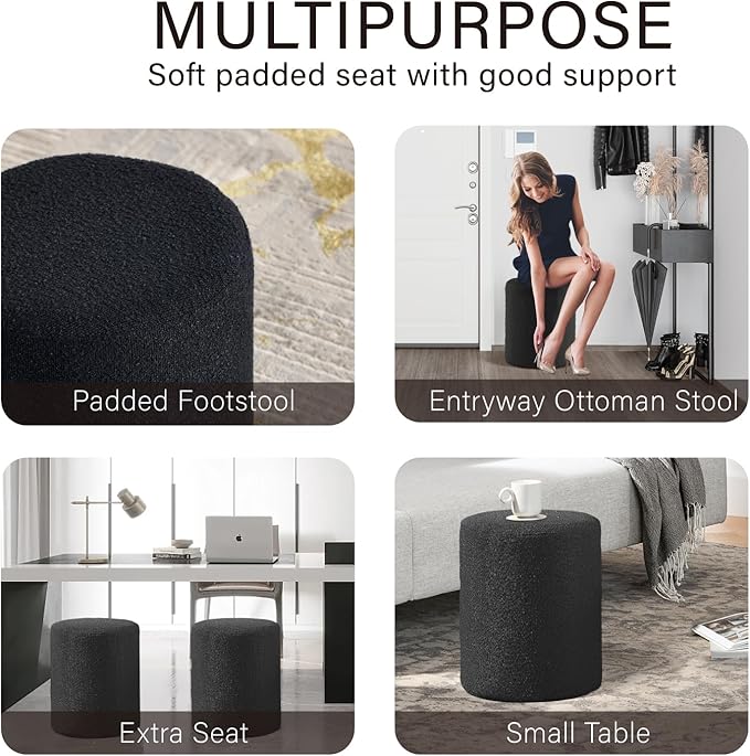 Get Set Style Modern Round Ottoman with Soft Padded Seat, Multifunctional Vanity Stool for Makeup, Upholstered Footrest Stool Ottoman Foot Stool for Living Room, Bedroom