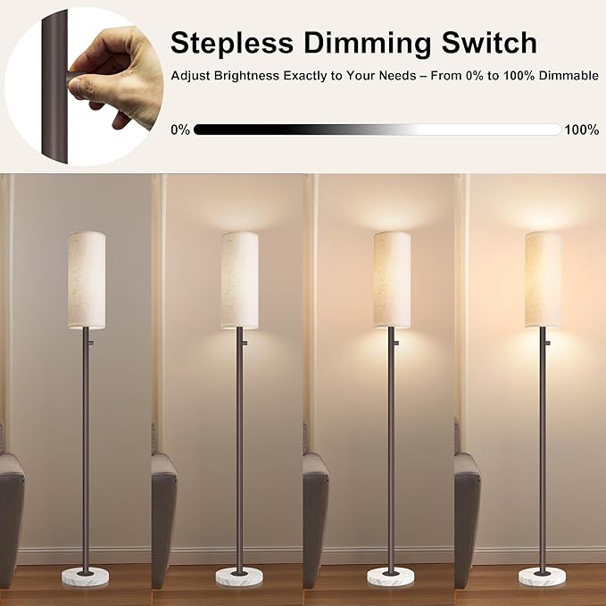 Dimmable Floor Lamp for Living Room,Modern Standing Lamp with Marble Base,LED Bulb Included,Floor Lamps for Bedroom, Living Room,Office,Reading and Kid Room