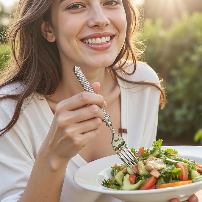 KINGSTONE Retro Rope-Pattern Silverware Set, 5-Piece Flatware Set Cutlery Set Forged with Handcrafted Texture Handles 18/10 Stainless Steel, Dishwasher Safe
