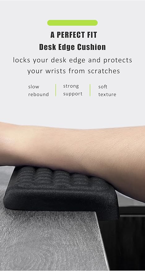 Arm Rest for Desk, L-Shape Desk Mat Elbow Rest for Computer Keyboard, Black Ergonomic Keyboard Pad with Wrist Support, Memory Foam Desktop Edge Cushion, Home Office Work Accessories for Women