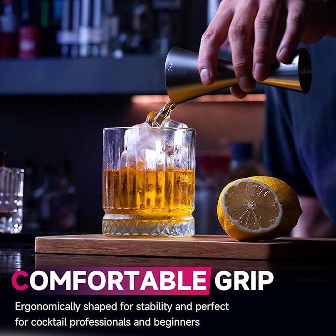 Lexenic oz/ml Dual Markings Jigger for Bartending, 304 Stainless Steel Heavy Duty Double Cocktail Jigger with 7 Measurements Inside, Professional Japanese Bar Tool for Bartender Home Bar Party