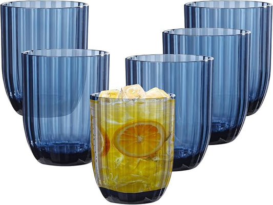 Acrylic Clear Highball Plastic Cups | Plastic Reusable Tumblers 15oz (Set of 6) | Stackable | BPA-free Tumblers | Shatterproof | Top-rack Dishwasher Safe