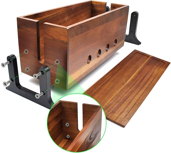 Large Cable Management Box, Wood Cord Hider Box & Organizer for Power Strip Hider Cable Storage for Office, TV Wires, Desk Cord Organizer, Vintage Walnut (14.1" x 6" x 6.3")