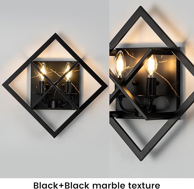 Black Wall Sconces,17.8in Rustic Wall Sconces Mount Lamp Indoor for Living Room Bedroom Bathroom Stairway(E12 Base, Bulbs Not Include 1Pack) Black Marble Texture