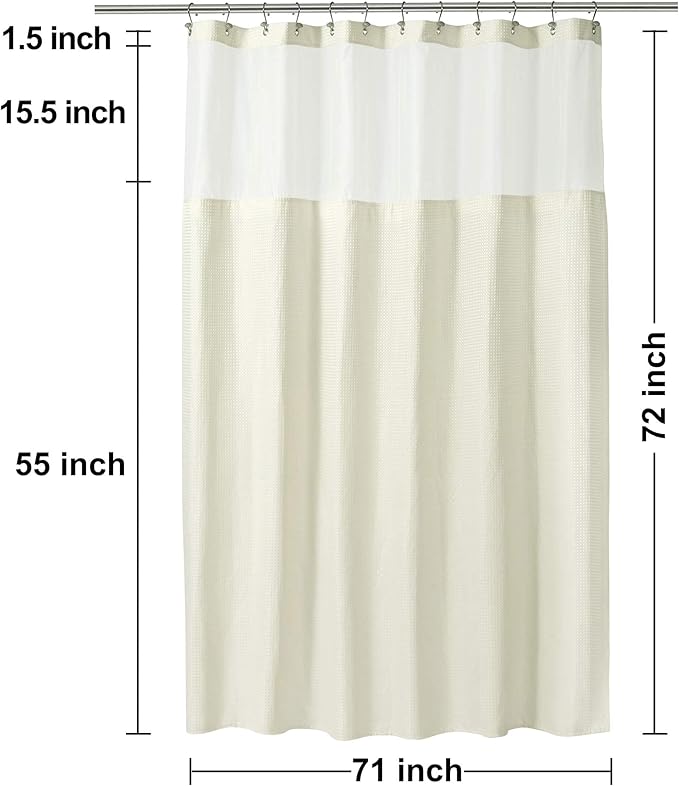 N&Y HOME Waffle Weave Shower Curtain with Snap-in Fabric Liner & Hooks Set - Hotel Style Cream Shower Curtain for Bathroom, Water-Repellent & Washable, Mesh Top Window - 71x72, Cream