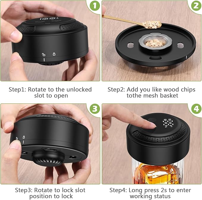 KeeKit Electric Whiskey Smoker Kit, Flameless Cocktail Smoker with Built-in Lighter, Old Fashioned Drink Maker Kit with 6 Wood Chips & Ambient Light, Bourbon Whiskey Gifts for Men, Dad, Husband