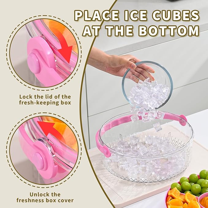 Divided Chilled Serving Tray for Parties,Ice Chilled Party Platter,Ice Serving Bowl with Lid and Handle,Charcuterie Serving Board,Cold Dish Dip for Fruit Seafood Vegetable Shrimp Cocktail Appetizer...