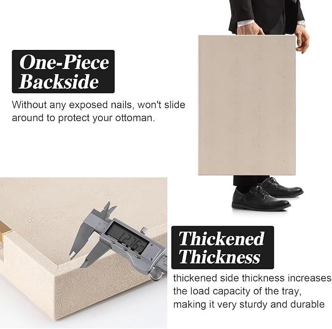 Beige Faux Leather Serving Tray with Handles – Large Decorative Tray for Coffee Table, Ottoman, Living Room, Bathroom – Home Decor