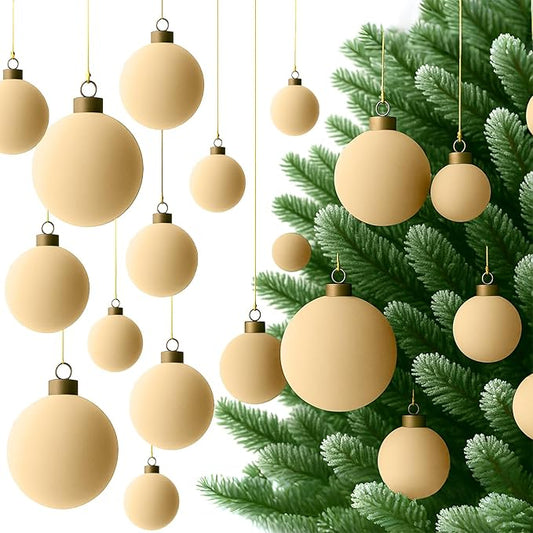 36 Pcs Velvet Christmas Balls Bulk - Flocked Christmas Tree Ball Ornaments Hanging Decoration for Xmas Tree, Wreath, Home or Party Decorations, 2.36", 2.76", 3.15"(Champagne)