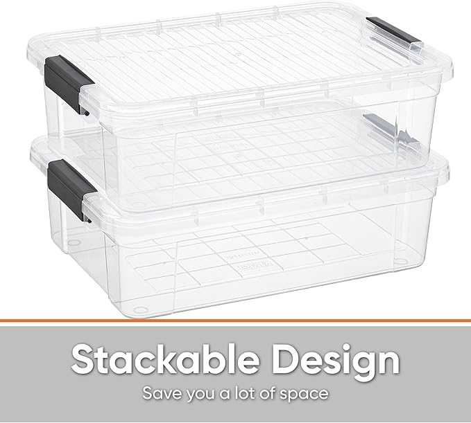 Superio Clear Storage Boxes with Lids, 16 Quart Plastic Container Bins for Organizing, Stackable Crates, BPA Free, Non Toxic, Odor Free, Organizers for Home, Office and Dorm, 3 Pack